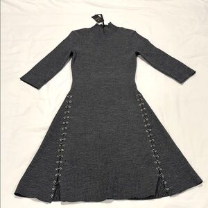 Elegant Gray Dress with Lace-Up Detail by Maje